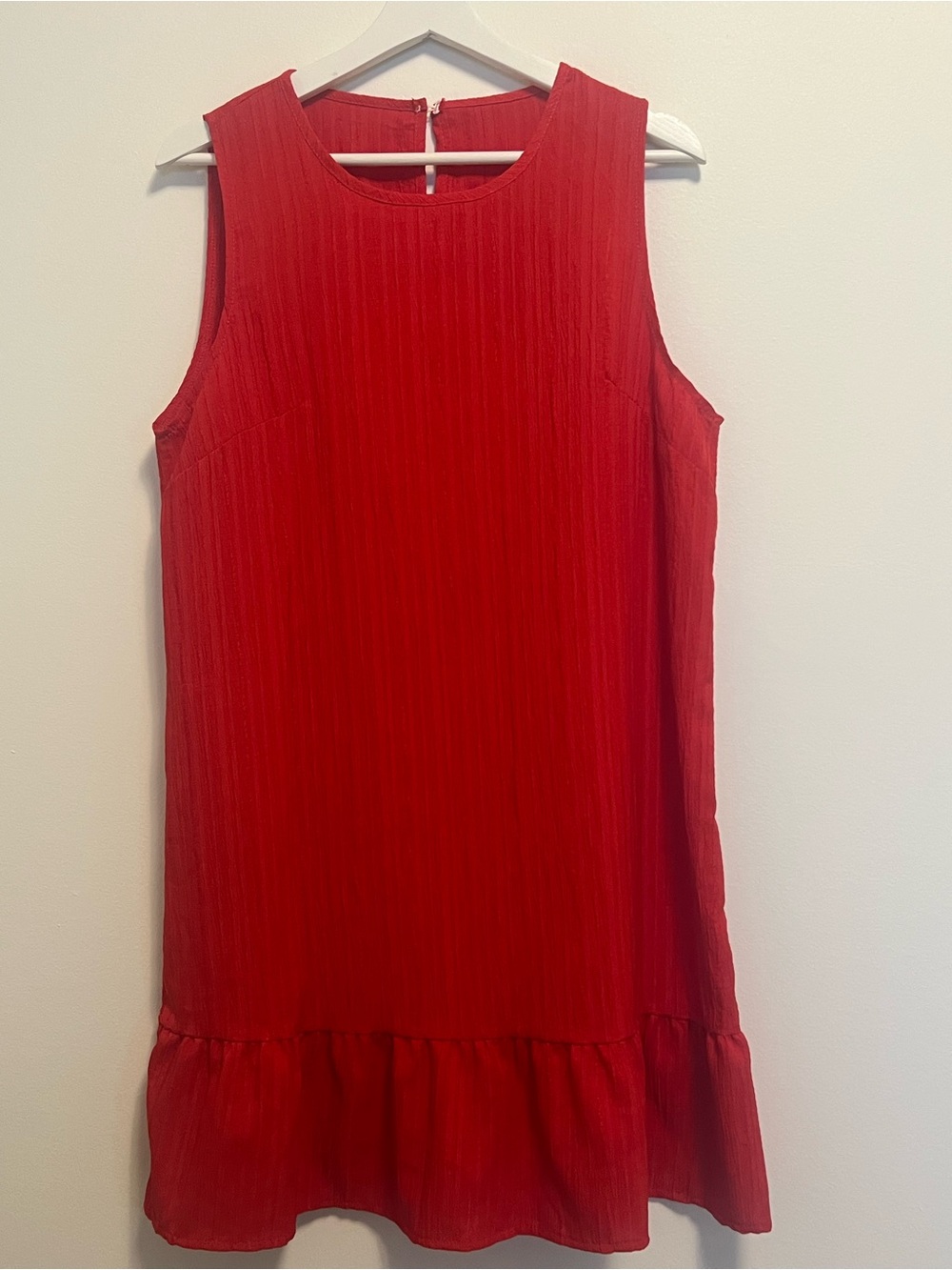 Bright Red Sleeveless Midi Dress | Ruffle Hem Summer Dress | Casual | Swing